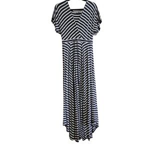 Long maxi dress with  flowy fit, classic stripes, and drawstring waist for comfo